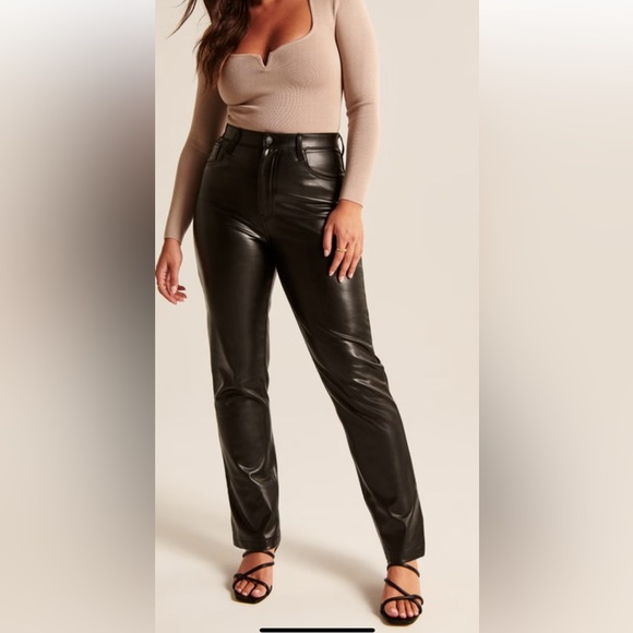 New! Abercrombie & Fitch SZ 31/12 curve love vegan leather high rise loose pants - Picture 3 of 14